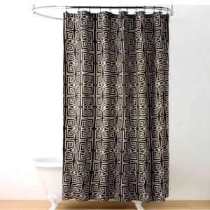 Opalhouse Geometric Black and Cream Shower Curtain with Black Shower Hooks